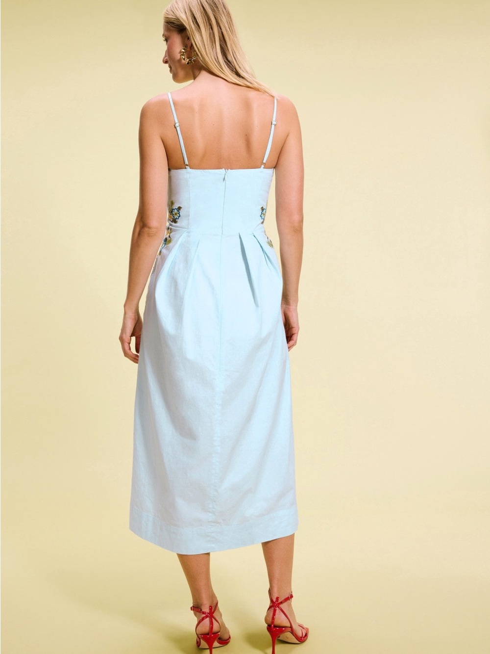 Fanm Mon Sadine Embroidered Midi Dress Light Blue Floral Cotton xs - Picture 2 of 11